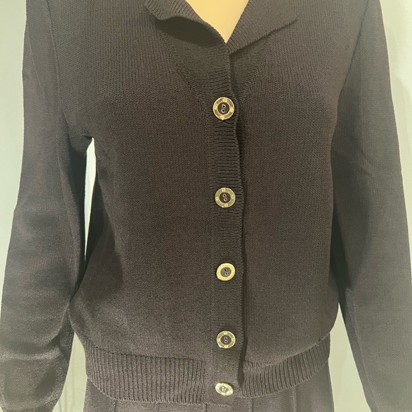 St. John Chocolate button down sweater with gold buttons& matching skirt - Picture 3 of 5